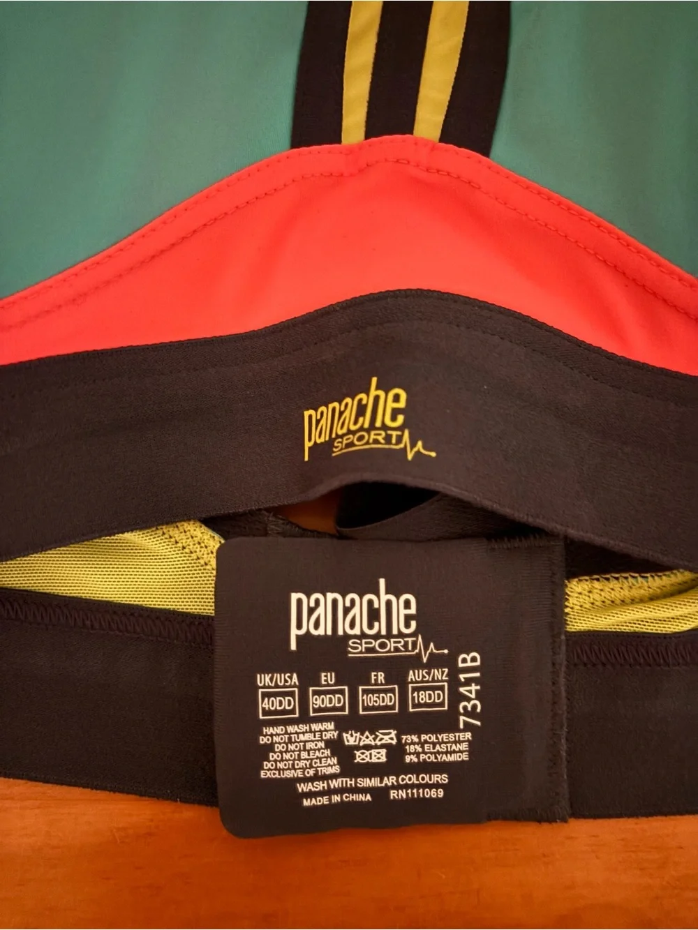 Panache Sports Bra no underwire.  Solid support, colorful, and stylish.